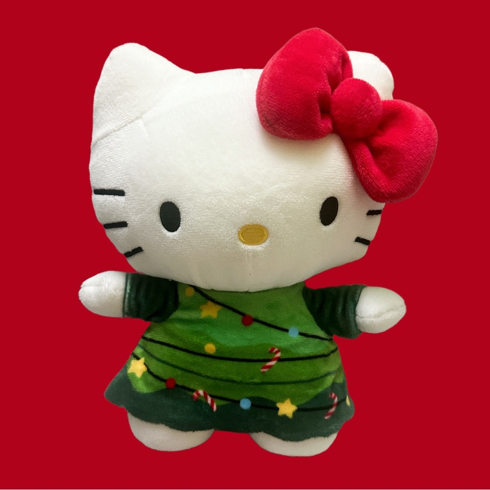 Hello Kitty  Christmas Plush with Pink Accents and Green Outfit